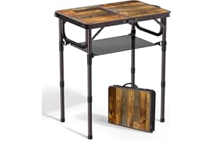 ‎ANBTE Anbte Campingtisch 58x40cm Aluminium Rahmen Picknicktisch 3 Höhen Verstellbar 26/48/70cm Klapptisch Leicht mit Aufbewahrungsnetz MDF Braun-Tischplatte Tragbares Griff für Camping Strand Balkon