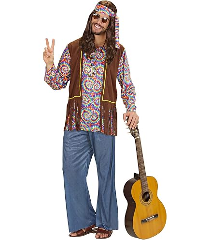 Amscan 60er Jahre Hippie Mann Kostüm Set | Größe XL | Inkl. Oberteil, Hose & Kopftuch | Für Kostümparty, Halloween