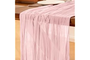 FOATCOX Käsetuch Tischläufer Rosa, 300 x 90 cm Boho Gaze Tischläufer Cheesecloth Läufer für Hochzeit, Geburtstagsfeiern, Babypartys, Weihnachten und Silvester von Tisch Dekoration