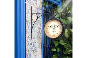 GGHKDD Retro Double-Sided Wall Clock, Double-sided Wall Clock Station Retro Dial，Silent Non Ticking,with Stem Fixing Pendulum for Indoor&Outdoor Garden Best gift for Home (Diameter 4.77inch)