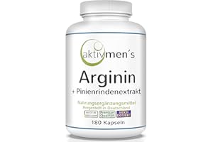 ‎AKTIVMEN´S aktivmen´s Arginin plus Pinienrindenextrakt hochdosiert - 180 Kapseln - L-Arginin Base + Pinus pinaster Extrakt - 1 Dose (1x135g) 100,00% VEGAN + laborgeprüft