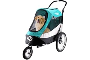 Petique Trailblazer Jogger Hundewagen für mittelgroße Hunde & Katzen, Luftreifen, verstellbarer Griff, Pee Pad, 3 Leinen, Regenhaube, Fahrradadapter – Farbe: Neptune