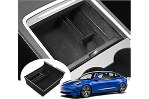 GAFAT Tesla Model Y 2020-2024/ Model 3 2021-2023 Caja de Almacenamiento Apoyabrazos, Bandeja de Reposabrazos Consola Central Organizador, Tesla Model Y Accesorios [No para Model 3 2024+] (Flocado)