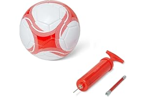 Amazon Basics Size 5/4/3 Football with Pump and Bag, Training Ball, PVC Construction, Butyl Bladder, Machine Stitched Practice Balls for Teams, Schools, Camps, White and Red