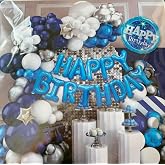 Mavi Doğum G&uuml;n&uuml; Balon S&uuml;sleme Seti, Happy Birthday Folyo Yazı Balonu, 50'li Balon Zinciri Dekorasyon Kiti, Parti S&uuml;sleri