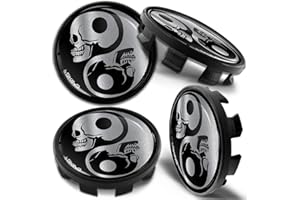 Biomar Labs® 4 x 68mm Tapas de Rueda de Centro Tapacubos Centrales Llantas Aluminio Compatible con BMW Part. No. 36136783536 Negro Plata Cráneo Yin Yang para Coche CBZ 2