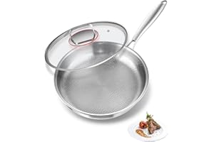 Abijan Stainless Steel Frying Pan with Lid, Titanium Frying pan, 5-Ply Construction Stainless Steel Pan 28cm, Cooking Pans Non Toxic, PTFE & PFOA-Free, Suit for Induction, Gas, Electric Hobs