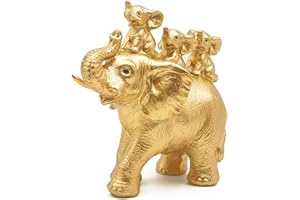Irayin Elefantes Decoracion Figuras, Elefante de la Suerte, Figuras Decorativas Modernas Salon, Estatua Elefante Resina Cariñosas para Salón, Escritorio, Oficina - Oro