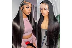 QAVA Straight 13X6 HD Lace Front Wigs Human Hair Pre Plucked With Baby Hair,180 Density Human Hair Wig For Black Women,Brazilian Virgin Human Hair Glueless Lace Frontal Wig Natural Color 26 Inch