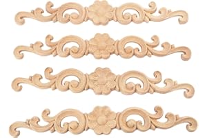 MUXSAM 4pcs Applique en Bois Sculpté Bois sculpté d'angle pour la Maison la Décoration de l'Armoire du Coin des Meubles 27 * 4cm