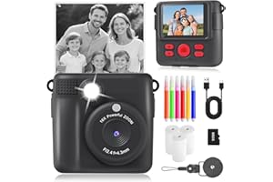 CHRERNA Appareil Photo Instantané Enfant, 1080P Appareil Photo Enfant & Caméra Vidéo avec Carte de 32GB & Papier d'impression, Cadeau pour Garçons & Filles de 3 à 12 Ans(Noir