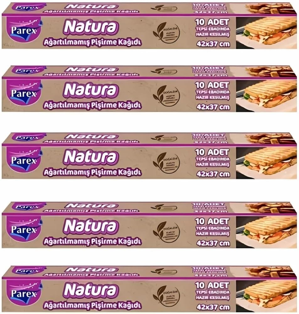 Parex Natura Ağartılmamış Hazır Pişirme Kağıdı 10 Yaprak X 5 Paket