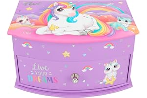 Depesche 12403 Ylvi-Piccolo Viola con Motivo Unicorno, portagioie con Specchio e Coperchio a ribalta, Colore