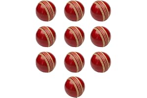 MAJIK Leather Cricket Ball Sports and Practice Hand-Stitched Ball for Practice Matches, Test, ODI, T20 Red (Set of 10 Balls)