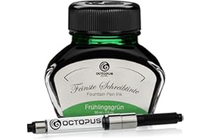 Octopus Fluids Füllhaltertinte im Tintenglas inklusive Konverter, Schreibtinte für Füllhalter, Füllertinte in Frühlingsgrün 30ml mit Tintenkonverter