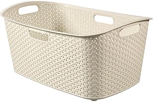 Curver Panier à Linge My Style 47L - Bac à Linge Propre et Sale - Poignées Ergonomiques - Corbeille pour Salle de Bain ou Buanderie - 70% recyclé - 60 x 39 x 27,8 cm - Ivoire
