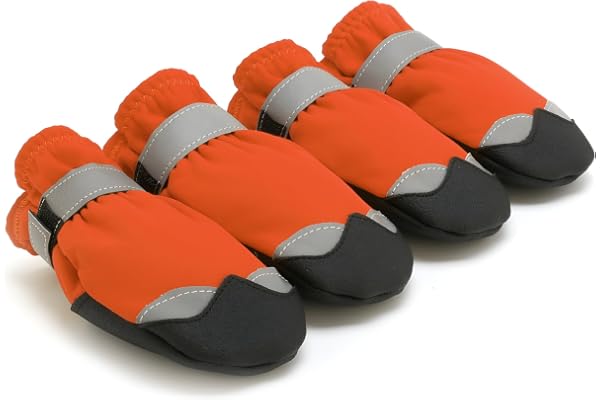 PETZ R US Dog Shoes Paw Protector - Comfortable Adjustable Non-Slip Dog Boots for Paws Reflective Summer Dog Walking Shoes for Shih Tzu Labrador Adult Golden Retriever-Size 7 - Orange