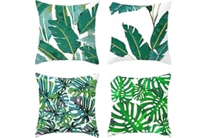 Housse Coussin 60x60 Coussin Extérieur Imperméable Lin Housse de Coussin Feuillage Vert Tropical Lot de 4 Housses de Coussins Décoratifs Canapé pour Jardin Déco d'extérieur Taie Oreiller A44