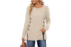 Sampeel Women's Long Sleeve Tops Jumpers Symmetrical Button Down Collar Slimming Striped Design Lightweight Sweatshirt