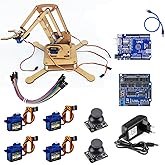 DIY Robotic Arm Kit with UNO SMD Board, SG90 Servos, Sensor Shield, and MDF Parts - Includes Joystick Modules, Jumper Wires,