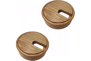 Gedotec Pasacables Redondo Ø 80 mm - Roble Lacado | Liso | 2 pasacables Redondos | para Pegar en encimera o Escritorio