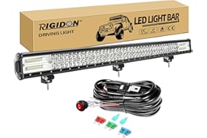RIGIDON 115 cm 45 pouces 612W led light barre avec 12V faisceau de câblage kit, Triple rangée barre d'éclairage led, barre lumineuse led pour offroad Véhicules Voiture camions ATV 4x4,6000K blanc