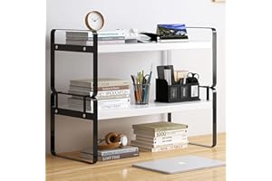 DOTOGO Wood Office Desk Shelf Organizer - Desktop Supplies Cute Dresser Top Organization Storage Rack and Cubicle Decor Aesthetic Bookshelf for Women Man and Kids