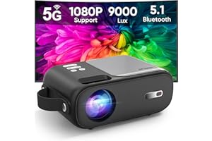 HORLAT Mini Projector, 5G WiFi Bluetooth Projector, 9000 Lumens Full HD 1080P Portable Outdoor Projector with ±15° Keystone Correction, Home Theater Projector for Gaming/PC/TV Stick