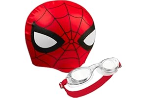 Marvel Occhialini da Nuoto per Bambini - Set Occhialini da Piscina Anti-Appannamento e Cuffia Nuoto Avengers Spiderman