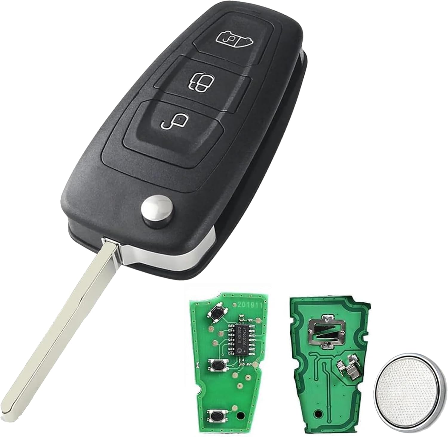 433MHz 3 Button Flip Key Fob for Ford Transit Custom Tourneo Focus Galaxy S-Max C-Max Connect with 4D-63 80 Chip,FCCID: BK2T-15K601-AA/AB/AC