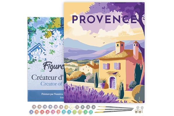 Figured'Art Peinture par Numéro Adulte avec Cadre Affiche Vintage Provence - Activité Manuelle Kit de Loisir Créatif DIY Numéro d'Art Complet - 40x50cm toile tendue sur châssis
