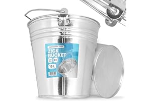 INSTALGURU Eimer 15L Metalleimer Wassereimer Zinkeimer Blecheimer Verzinkt Baueimer Garteneimer Zink Stahl Blech Garten Robuster Bauarbeiten Putzeimer Qualität Baugewerbe