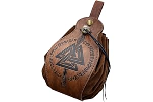 HiiFeuer - Pochette Médiévale en Simili Cuir, Sac Portable à Fermeture Cordon, Pochette Ceinture Vintage, Porte Monnaie et Dice, pour Costume de LARP/Halloween