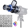 DF DIGITALFOTO Optical Snoot Bowens Mount Gobo Projector, 25 Gobos, Projection Attachment for Photography Spotlight, Compatible with Aputure Amaran 100X/D 200D/X, Godox SL60 for Portrait, Focusable