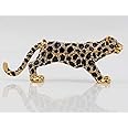 SEVENBEES 24K Golden 5.7in Leopard Jewelry Trinket Boxes Hinged with Crystal Element Design Leopard Figurine Collectible