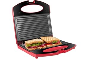 Gotoll Toaster Croque Monsieur 3 en 1 Appareil Panini Grill Antiadhésive 750W Sandwich Maker Presse à Panini - Rouge