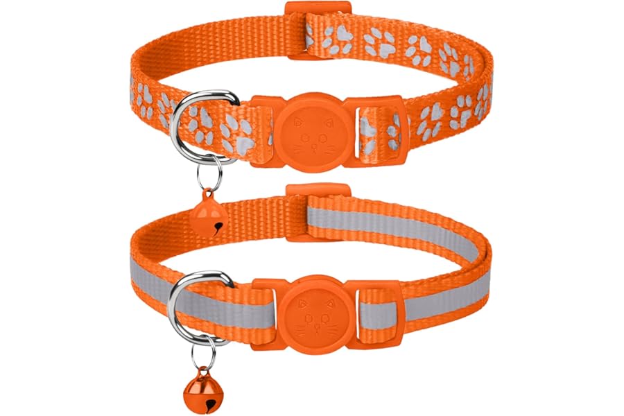 Taglory Reflective Cat Collar with Bell and Safety Release, 2-Pack Girl Boy Pet Kitten Collars Adjustable 19-32 cm Orange