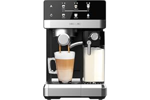 Cecotec Machine à Café Expresso Semi-automatique Tactile avec Réservoir de Lait Power Espresso 20 Touch & Cream. 1350W, Système Thermoblock, 20 Bars, Buse Mousseur, Réservoir 1,8L, Accessoires