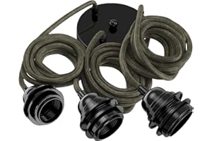 Hoopzi - Suspension Luminaire 3 Ampoules - 2,5m - Câble en Lin - Lustre pour Salon, Cuisine, Chambre - Modèle Hang 3