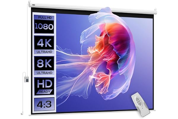 HOMCOM Écran vidéoprojecteur 84 Pouces, 4:3 4K HD écran de Projection motorisé et électrique, écran de Projection TV et Home cinéma, Montage Mural ou Plafond, Panneau de Commande et télécommande