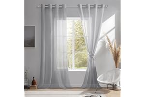 DWCN Sheer zestaw 2 przezroczystych zasłon z woalu, na przelotkach, do salonu, szare, 280 x 140 cm (wys. x szer.)