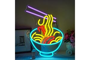 Ineonlife Ramen Neon Sign, Bol Azul Luces de Neón Led para Decoración de Paredes, Carteles Luminosos de Fideos para Decoración de Cocinas, Restaurantes, Comedores, Bares, Tiendas de Fideos Japoneses