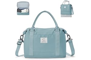 WEPLAN Bolsa de Viaje 40x20x25 Ryanair Maletas de Viaje Bolso de Viaje para Avión Mujer Bolsas de Deporte Viaje Bolsas Gimnasio,Grande Bolsa de Lona Bolsa de Gimnasia con Compartimento de Zapatos,Azul Claro