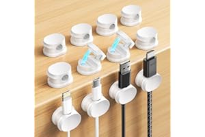 COCOMAX 12 Pack Magnetique Clips Câble,Auto-adhésif Organisateur de Câble,Support Cable pour HDMI/USB/Câbles de Chargement/Maison/Bureau Cable Management-Blanc