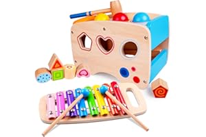 Rolimate Juguete Musical Juguete De Madera con Instrumento De Percusión, Bloques De Construcción De Bolas De Martillo De Xilófono Juguete Educativo Preescolar para Niños Niñas 1 2 3 4 5 6 Años
