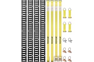 VEVOR E-Track Kit d'Arrimage Kit de Rails d'Arrimage 18 Pièces 454 kg, 4 Rails E-Track 2 Ancres à Fente Unique 4 Attaches 2 Sangles à Cliquet 6 Joints Toriques pour Tous Camions Remorques Camionnette