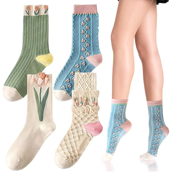Lot De 5 Paires Chaussettes Femme Fleuries - Coton Doux - Taille Unique 38-42 - Confort Toutes Saisons