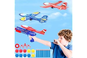 XINGGANG 3 en 1 Jouets lanceurs d'avion, Avion avec Pistolet Catapulte, Avion Jouet Planeur Volant Mousse Jeu de Lancer, Anniversaire Jeux Intérieur Extérieur Jardin Interactif Enfant Garçon Fille 3-12 ans