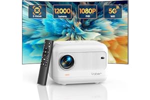 Elektrischer Fokus Mini Beamer, Video Heimkino Beamer 4K Unterstützt, 12000 Lumen Full HD 1080P 5G WiFi Bluetooth Beamer, YABER E1 Tragbarer LED Projektor Kompatibel mit Fire Stick/iOS/Android/PS5