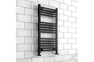 NWT DIRECT 400mm (w) x 800mm (h) Straight Black Heated Towel Ladder Rail Bathroom Radiator - 1328 BTUs